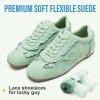 image:imageVepose Womens Fashion Sneakers Dressy Casual Square Toe Lace Detail Retro Tennis Shoes Comfortable Walking 8205 TrainersGreen Suede