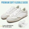 image:imageVepose Womens Fashion Sneakers Dressy Casual Square Toe Lace Detail Retro Tennis Shoes Comfortable Walking 8205 TrainersWhitegrey Woven