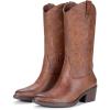 image:imageVepose Cowboy Cowgirl Boots for Women Western Embroidered MidCalf Comfortable Cute Boots Pointed Toe PullOn Low Chunky Heel for Walk Country Concert Theme Party Dance and Rodeo 9802Vintage9802brown