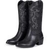 image:imageVepose Cowboy Cowgirl Boots for Women Western Embroidered MidCalf Comfortable Cute Boots Pointed Toe PullOn Low Chunky Heel for Walk Country Concert Theme Party Dance and Rodeo 9802Classic9802black