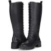 image:imageVepose Womens 953 Knee High Combat Boots Chunky Platform Heel Lace Up Gothic Punk Work Boots for Dresses and JeansCoated Leatherblack Pu