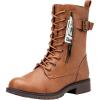 image:imageVepose Womens Combat Boots Low Heel Mid Calf Military Boots with Card Knife Wallet PocketMilitarybrown