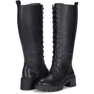 image:imageVepose Womens 953 Knee High Combat Boots Chunky Platform Heel Lace Up Gothic Punk Work Boots for Dresses and JeansCoated Leatherblack Pu