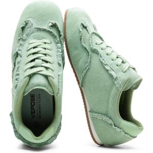 image:imageVepose Womens Fashion Sneakers Dressy Casual Square Toe Lace Detail Retro Tennis Shoes Comfortable Walking 8205 TrainersGreen Suede
