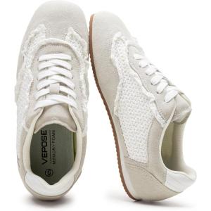 image:imageVepose Womens Fashion Sneakers Dressy Casual Square Toe Lace Detail Retro Tennis Shoes Comfortable Walking 8205 TrainersWhitegrey Woven