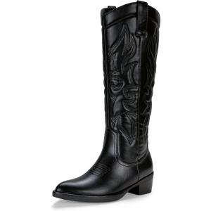 image:imageVepose Womens Tall Cowboy Boots Knee High Cowgirl Low Heel Comfy Boots for LadiesVintage Cowboy9810black
