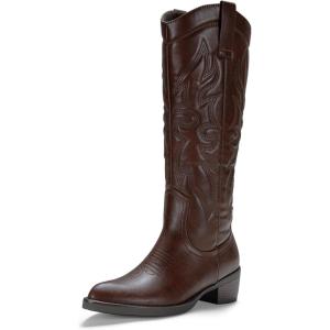 image:imageVepose Womens Tall Cowboy Boots Knee High Cowgirl Low Heel Comfy Boots for LadiesVintage Cowboy9810whisky