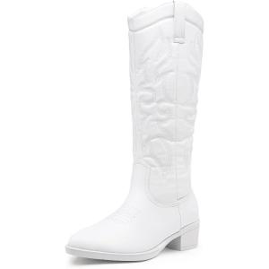 image:imageVepose Womens Tall Cowboy Boots Knee High Cowgirl Low Heel Comfy Boots for LadiesVintage Cowboy9810white
