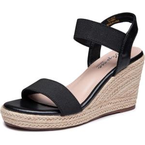 image:imageVepose Womens Wedge Sandals Platform Espadrilles Sandal Slip On Open Toe with Ankle Strap Comfortable Low Heel Summer Dressy 881 ShoesBlack