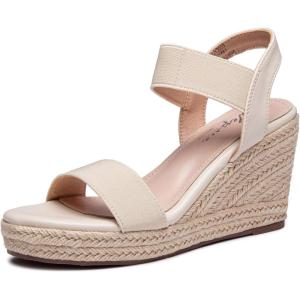 image:imageVepose Womens Wedge Sandals Platform Espadrilles Sandal Slip On Open Toe with Ankle Strap Comfortable Low Heel Summer Dressy 881 ShoesNude