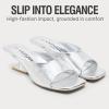 image:imageVepose Womens Heeled Sandals Comfortable Cute 2 Inch Sculptural Low Chunky Block Heels Sexy Square Open Toe Slip on Sandals for Wedding Prom Party Elegantes Sandalias 6112Silver