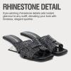 image:imageVepose Womens Low Chunky Heel Sandals Square Open Toe Dress 6109 Sandals Comfortable SlipOn Design with Rhinestones Sexy Evening Party ShoesBlack