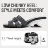image:imageVepose Womens Low Chunky Heel Sandals Square Open Toe Dress 6109 Sandals Comfortable SlipOn Design with Rhinestones Sexy Evening Party ShoesBlack
