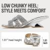 image:imageVepose Womens Low Chunky Heel Sandals Square Open Toe Dress 6109 Sandals Comfortable SlipOn Design with Rhinestones Sexy Evening Party ShoesSilver