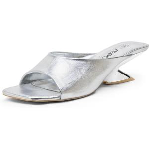 image:imageVepose Womens Heeled Sandals Comfortable Cute 2 Inch Sculptural Low Chunky Block Heels Sexy Square Open Toe Slip on Sandals for Wedding Prom Party Elegantes Sandalias 6112Silver Pu
