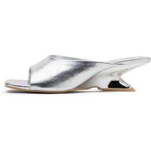 image:imageVepose Womens Heeled Sandals Comfortable Cute 2 Inch Sculptural Low Chunky Block Heels Sexy Square Open Toe Slip on Sandals for Wedding Prom Party Elegantes Sandalias 6112Silver