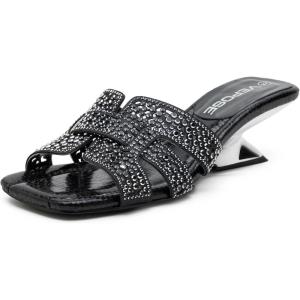image:imageVepose Womens Low Chunky Heel Sandals Square Open Toe Dress 6109 Sandals Comfortable SlipOn Design with Rhinestones Sexy Evening Party ShoesBlack