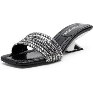 image:imageVepose Womens Low Chunky Heel Sandals Square Open Toe Dress 6109 Sandals Comfortable SlipOn Design with Rhinestones Sexy Evening Party ShoesBlack Rhinestone