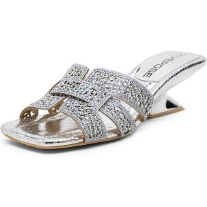 image:imageVepose Womens Low Chunky Heel Sandals Square Open Toe Dress 6109 Sandals Comfortable SlipOn Design with Rhinestones Sexy Evening Party ShoesSilver