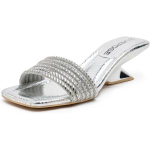 image:imageVepose Womens Low Chunky Heel Sandals Square Open Toe Dress 6109 Sandals Comfortable SlipOn Design with Rhinestones Sexy Evening Party ShoesSilver Rhinestone
