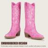 image:imageVepose Womens Cowboy Boots Mid Calf Floral Embroidered Western Cowgirl Pointed Toe Low Chunky Heel Pull On Botas Vaqueras Walk Country Concert Theme Party Dance Rodeo 9802Stylish9802pink