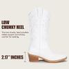 image:imageVepose Womens Cowboy Boots Mid Calf Floral Embroidered Western Cowgirl Pointed Toe Low Chunky Heel Pull On Botas Vaqueras Walk Country Concert Theme Party Dance Rodeo 9802Trendy9802white