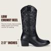image:imageVepose Womens Cowboy Boots Mid Calf Floral Embroidered Western Cowgirl Pointed Toe Low Chunky Heel Pull On Botas Vaqueras Walk Country Concert Theme Party Dance Rodeo 9802Classic9802black