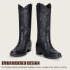 image:imageVepose Womens Cowboy Boots Mid Calf Floral Embroidered Western Cowgirl Pointed Toe Low Chunky Heel Pull On Botas Vaqueras Walk Country Concert Theme Party Dance Rodeo 9802Classic9802black