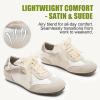 image:imageVepose Womens Satin amp Suede Gat Sneakers Retro Classic Ribbon Lace Trainers with Memory Foam Lightweight NonSlip Gum Sole Walking Shoes for Travel and AllDay Wear 8202Cream Beige