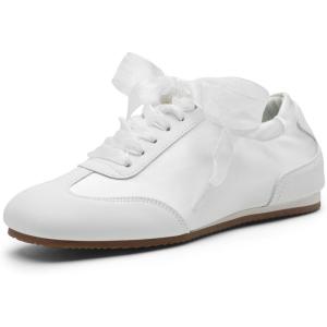 image:imageVepose Womens Satin amp Suede Gat Sneakers Retro Classic Ribbon Lace Trainers with Memory Foam Lightweight NonSlip Gum Sole Walking Shoes for Travel and AllDay Wear 8202Pure White