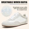 image:imageVepose Womens Retro GAT Sneakers Suede Raffia Fashion Trainers Removable Flap Square Toe Memory Foam Non Slip Casual Everyday Walking Tennis Shoes Travel 8203White Grey
