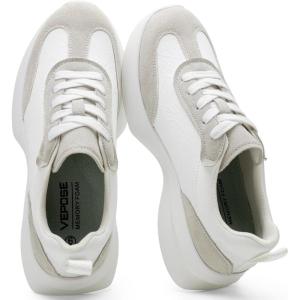 image:imageVepose Womens Lightweight Platform Sneakers Chunky Casual Tennis Shoes Memory Foam Non Slip Suede Raffia PU Lace Up Everyday Walking Travel Office 8216White Grey Pu Pu Suede