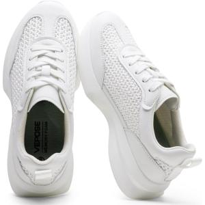 image:imageVepose Womens Lightweight Platform Sneakers Chunky Casual Tennis Shoes Memory Foam Non Slip Suede Raffia PU Lace Up Everyday Walking Travel Office 8216White Raffia Suede