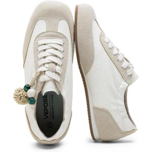 image:imageVepose Womens Retro GAT Casual Sneakers Lightweight Square Toe Suede Trainers Removable Pom Pom Comfortable Memory Foam Cute Everyday Commute Travel Shoes 8200Beigesneaker8200