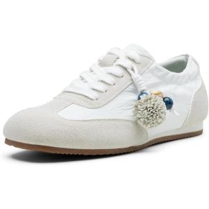 image:imageVepose Womens Retro GAT Casual Sneakers Lightweight Square Toe Suede Trainers Removable Pom Pom Comfortable Memory Foam Cute Everyday Commute Travel Shoes 8200White Grey01