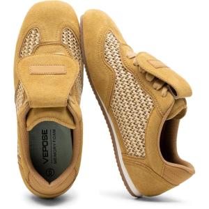 image:imageVepose Womens Retro GAT Sneakers Suede Raffia Fashion Trainers Removable Flap Square Toe Memory Foam Non Slip Casual Everyday Walking Tennis Shoes Travel 8203Brown