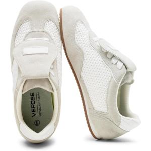 image:imageVepose Womens Retro GAT Sneakers Suede Raffia Fashion Trainers Removable Flap Square Toe Memory Foam Non Slip Casual Everyday Walking Tennis Shoes Travel 8203White Grey
