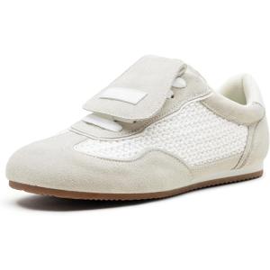 image:imageVepose Womens Retro GAT Sneakers Suede Raffia Fashion Trainers Removable Flap Square Toe Memory Foam Non Slip Casual Everyday Walking Tennis Shoes Travel 8203White Grey01