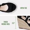 image:imageVepose Womens Espadrille Wedge Sandals Rome 882 Open Toe Lace Up Platform Wedges Comfortable Ankle Wrap Heels for Summer Wedding Beach CasualBlack