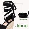 image:imageVepose Womens Espadrille Wedge Sandals Rome 882 Open Toe Lace Up Platform Wedges Comfortable Ankle Wrap Heels for Summer Wedding Beach CasualBlack