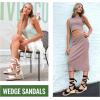 image:imageVepose Womens Espadrille Wedge Sandals Rome 882 Open Toe Lace Up Platform Wedges Comfortable Ankle Wrap Heels for Summer Wedding Beach CasualBlack