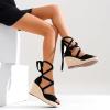 image:imageVepose Womens Espadrille Wedge Sandals Rome 882 Open Toe Lace Up Platform Wedges Comfortable Ankle Wrap Heels for Summer Wedding Beach CasualBlack