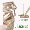 image:imageVepose Womens Espadrille Wedge Sandals Rome 882 Open Toe Lace Up Platform Wedges Comfortable Ankle Wrap Heels for Summer Wedding Beach CasualNude