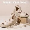 image:imageVepose Womens Espadrille Wedge Sandals Rome 882 Open Toe Lace Up Platform Wedges Comfortable Ankle Wrap Heels for Summer Wedding Beach CasualNude