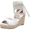 image:imageVepose Womens Espadrille Wedge Sandals Rome 882 Open Toe Lace Up Platform Wedges Comfortable Ankle Wrap Heels for Summer Wedding Beach CasualWhite