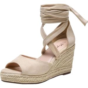 image:imageVepose Womens Espadrille Wedge Sandals Rome 882 Open Toe Lace Up Platform Wedges Comfortable Ankle Wrap Heels for Summer Wedding Beach CasualNude