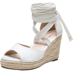 image:imageVepose Womens Espadrille Wedge Sandals Rome 882 Open Toe Lace Up Platform Wedges Comfortable Ankle Wrap Heels for Summer Wedding Beach CasualWhite