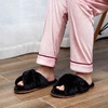 image:imageVepose Womens 801 Cross Band Slippers Soft Plush Furry Open Toe Fur Slides Fuzzy Fluffy Slip on House Shoes Indoor Outdoor SlippersCross Band801black