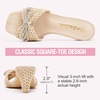 image:imageVepose Womens Embellished Woven Raffia Heeled Sandals Approx 3 Inch Flared Block Chunky Sculptural Slip on Mule Heels  Square Open Toe Business Casual Wedding Guest Shoes 6102Nude Bow