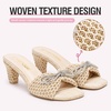 image:imageVepose Womens Embellished Woven Raffia Heeled Sandals Approx 3 Inch Flared Block Chunky Sculptural Slip on Mule Heels  Square Open Toe Business Casual Wedding Guest Shoes 6102Nude Bow